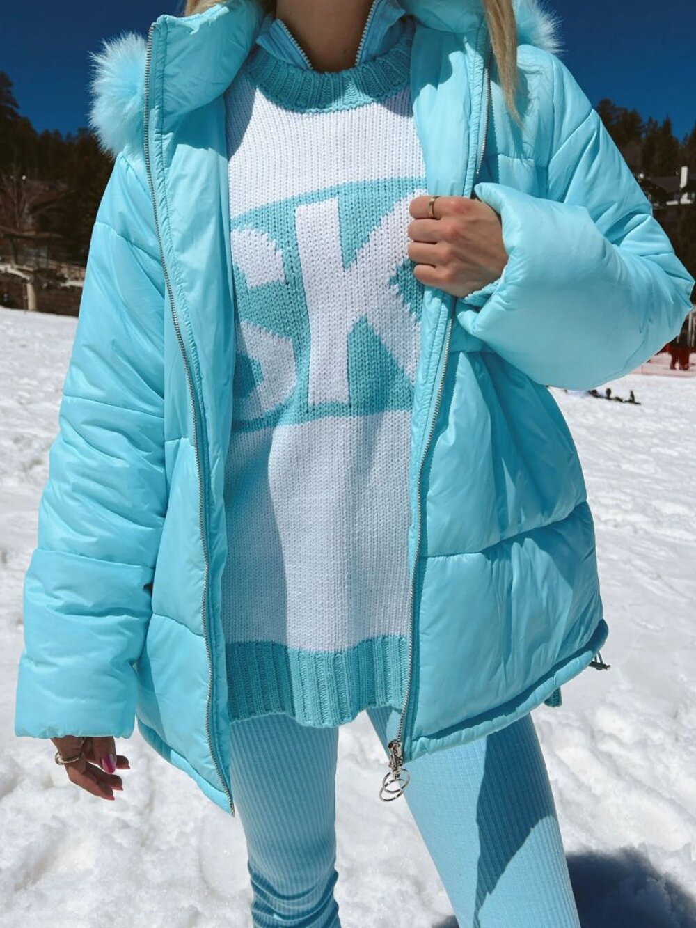 NWT - SHOW ME YOUR MUMU Snowbird Puffer Jacket in Powder Blue with Faux Fur, SM - Picture 2 of 5